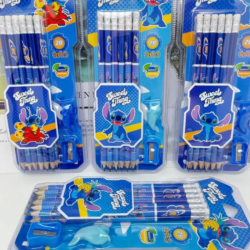 Disney Lilo&stitch Stitch Round Rubber Wooden Rod Pencil Primary School Safety Pencil 12Pcs Non Toxic Sketching Pen Student Gift