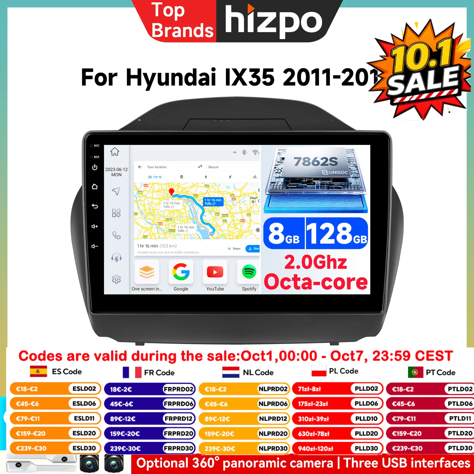 Schermo Intelligente AI per HYUNDAI TUCSON IX35 2011-2017, Carplay 4G WIFI, Lettore Multimediale Android per Auto, Stereo, Navigazione GPS, Radio