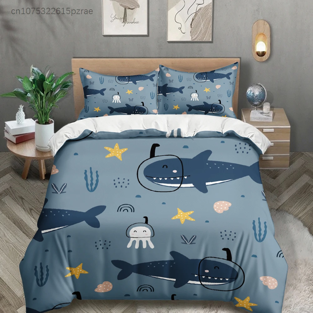 3pcs Ocean Animal Bedding Sets 3D Printed Whale Fish Coral Duvet Cover Sets With Pillowcases No Filling