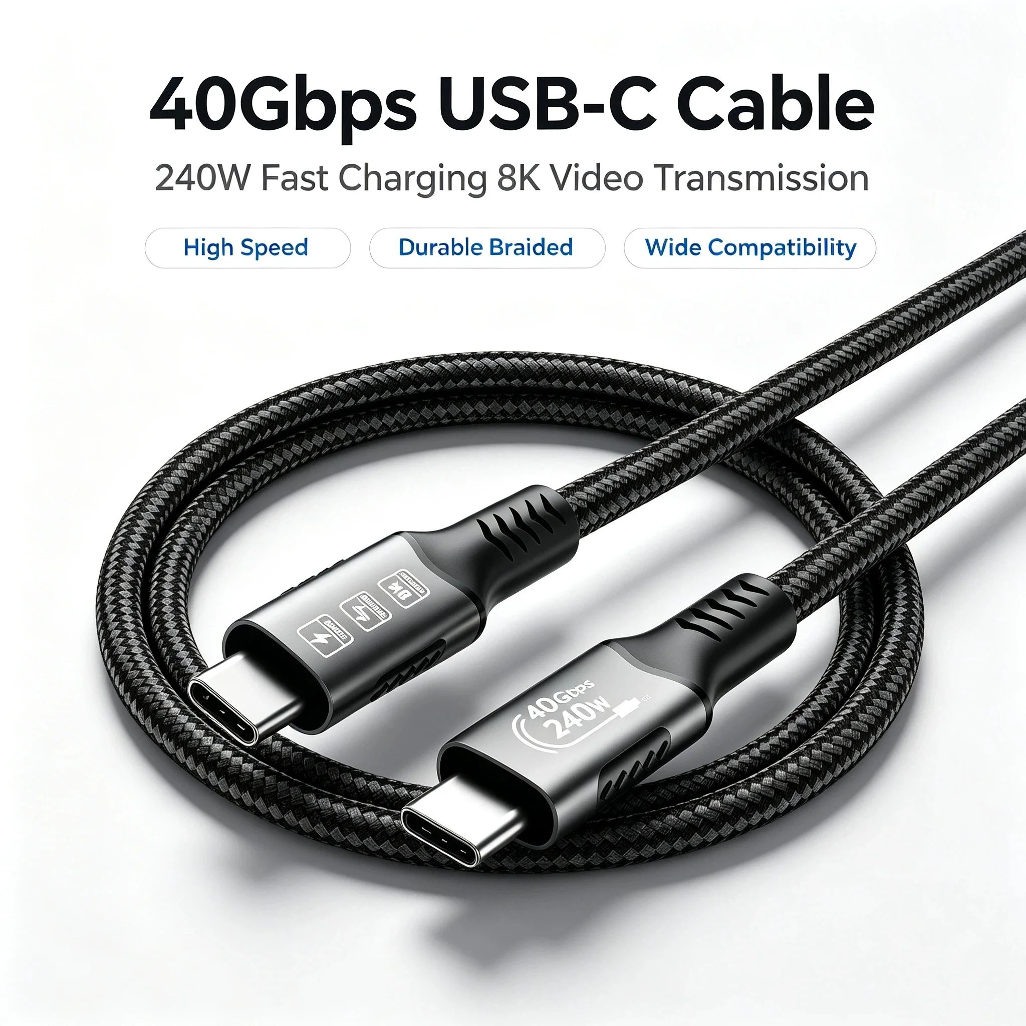 USB4 for Thunderbolt 4 Cable 40Gbps 8K@60Hz 4K@120Hz PD3.1 100W Type-C to USB-C Dual Protocol Compatible for iPhone 17 K36S