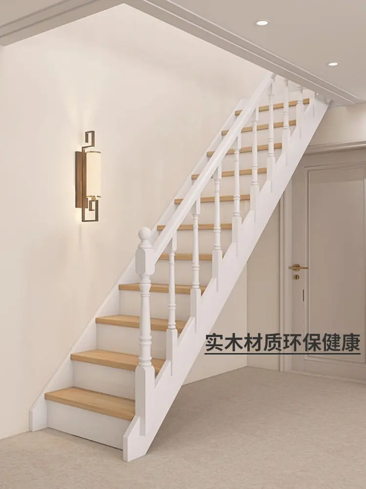 Customized indoor duplex solid wood staircase thickened household second floor corner ladder design overall finished wooden