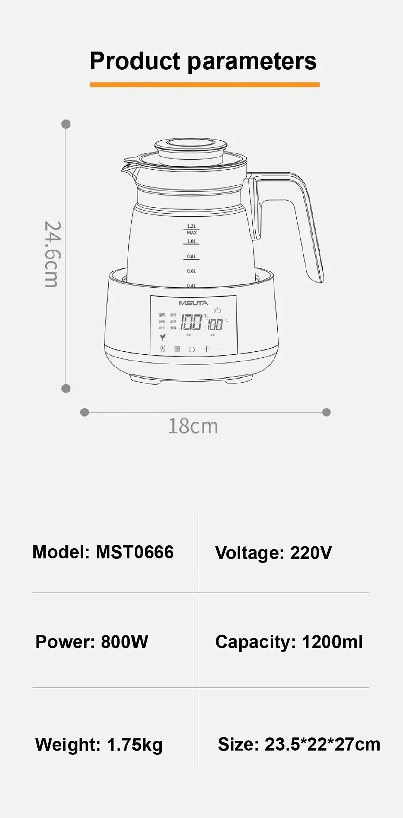 1200ml Smart Constant Temperature Milk Regulator Glass Kettle Baby Milk Powder Electric Kettle Multifunctional Milk Warmer 220V