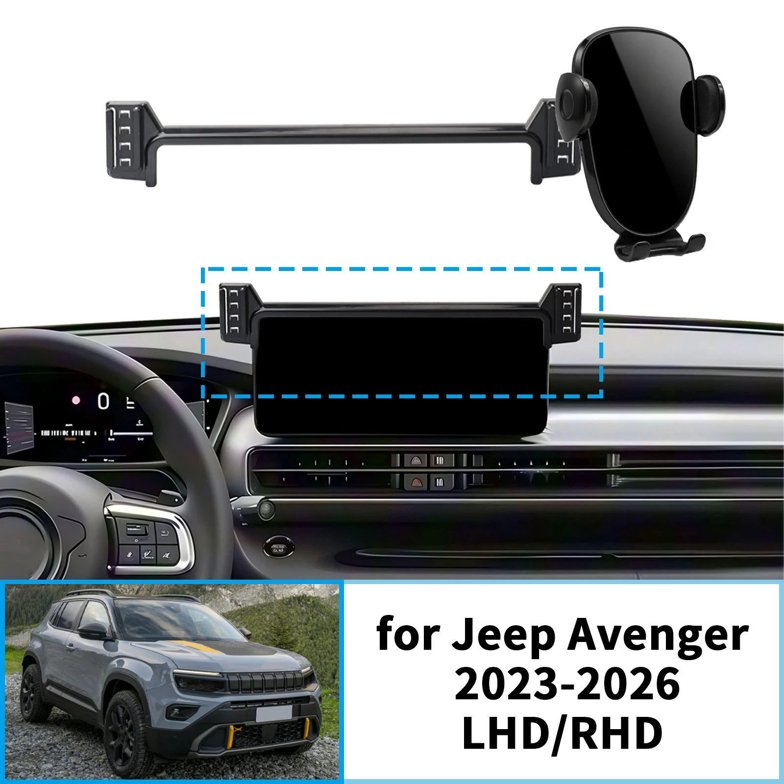 Suporte de Navegação para Jeep Avenger 2023 2024 2025 2026 LHD RHD, Base para Tela e Suporte para Telefone ​ ​ acessórios