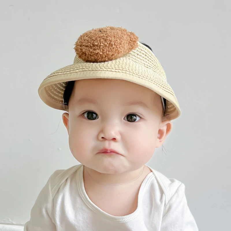 Summer Baby Empty Top Hat Cute Cartoon Sun Protection UV Protection Newborn Beach Hat Large Eaves Sunscreen Shading Caps