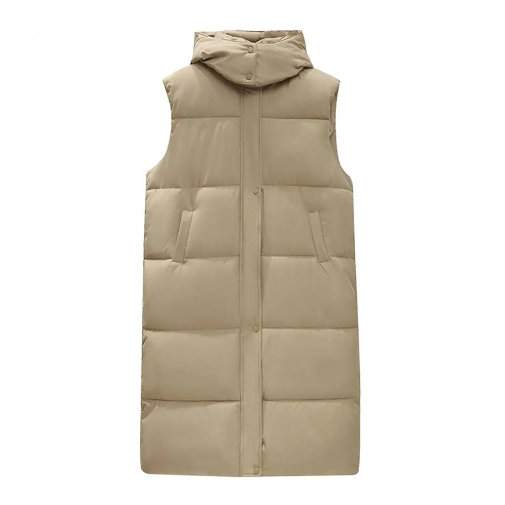 Autumn Winter Vest Women's Solid Hooded Pockets Zipper Padded Ladies Casual Sleeveless Jacket Warm Quilted Vest for Female