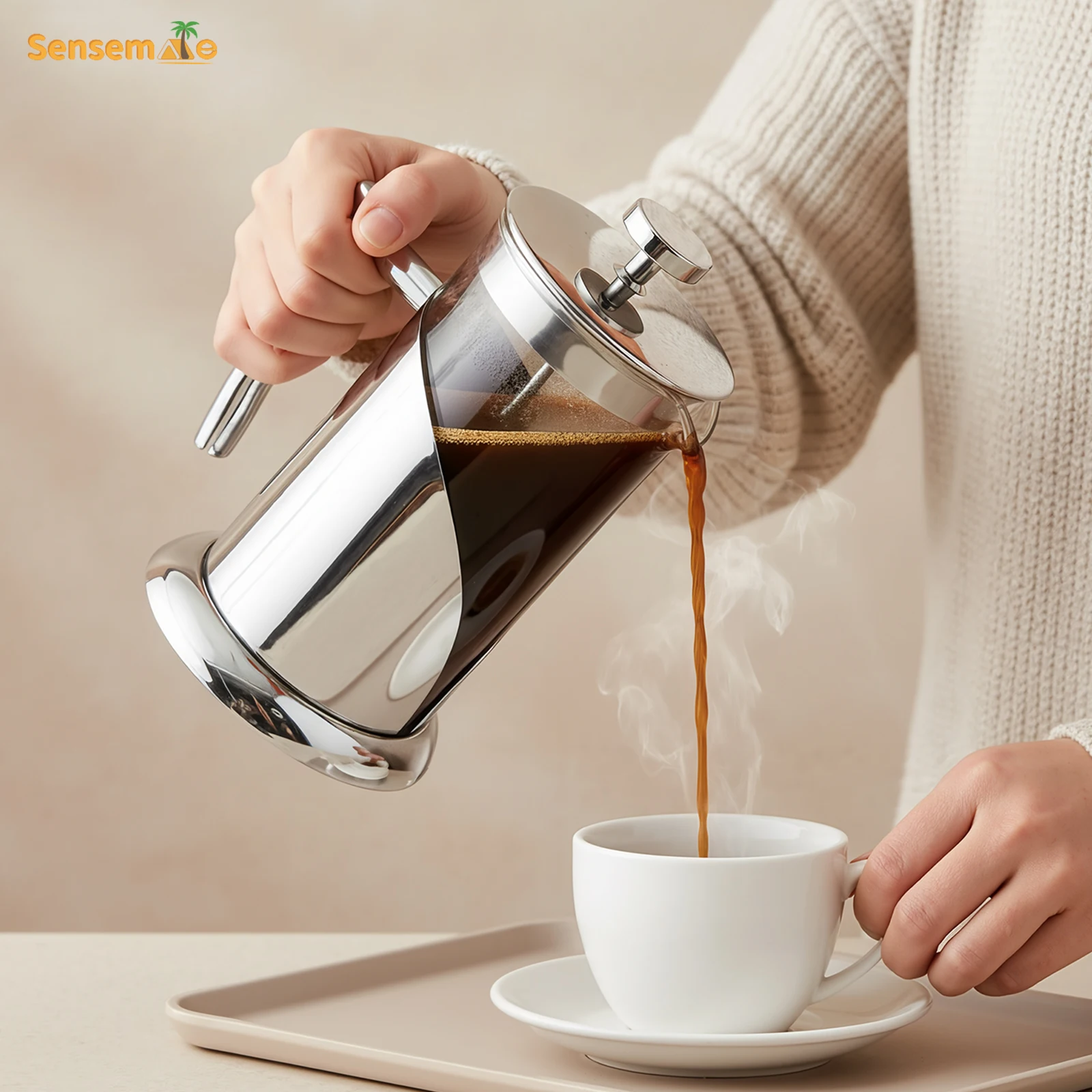 

Кофеварка French Press, 1 л, 34 унции, стеклянный поршень для кофе из нержавеющей стали с мелким сетчатым фильтром, ручное заваривание для дома, путешествий, подарок