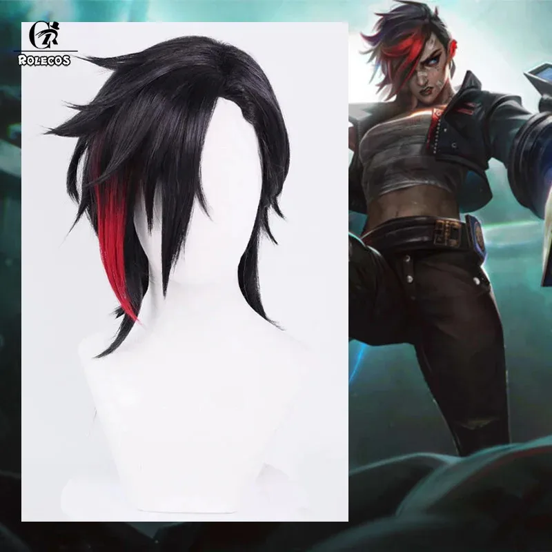 

Rolecos game lol Season 2 brawler VI cosplay wig 45cm mixed color women wigs heat resistant synthetic hair