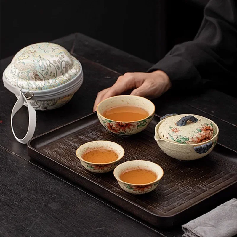 Colorful Camping Tea Accessories Tea Sets Full Set Gift Gaiwan Portable One Pot Three Cups Kung Fu Travel Tea Set Kungfu Teapot