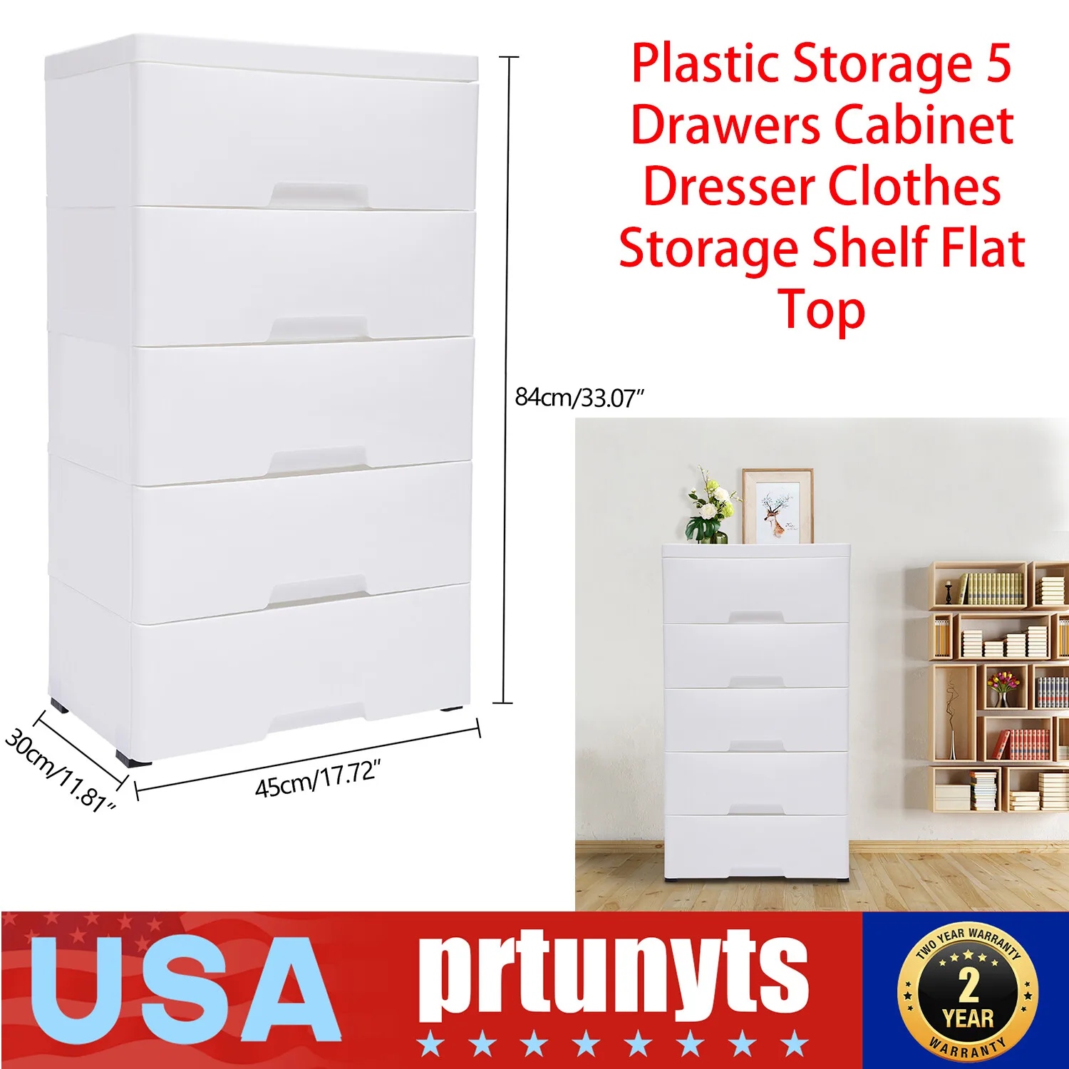 

5-Layer Storage Cabinet Drawer with 5 Drawers Snacks Clothes Makeups Towels Storage Wardrobe White 45X30X84Cm