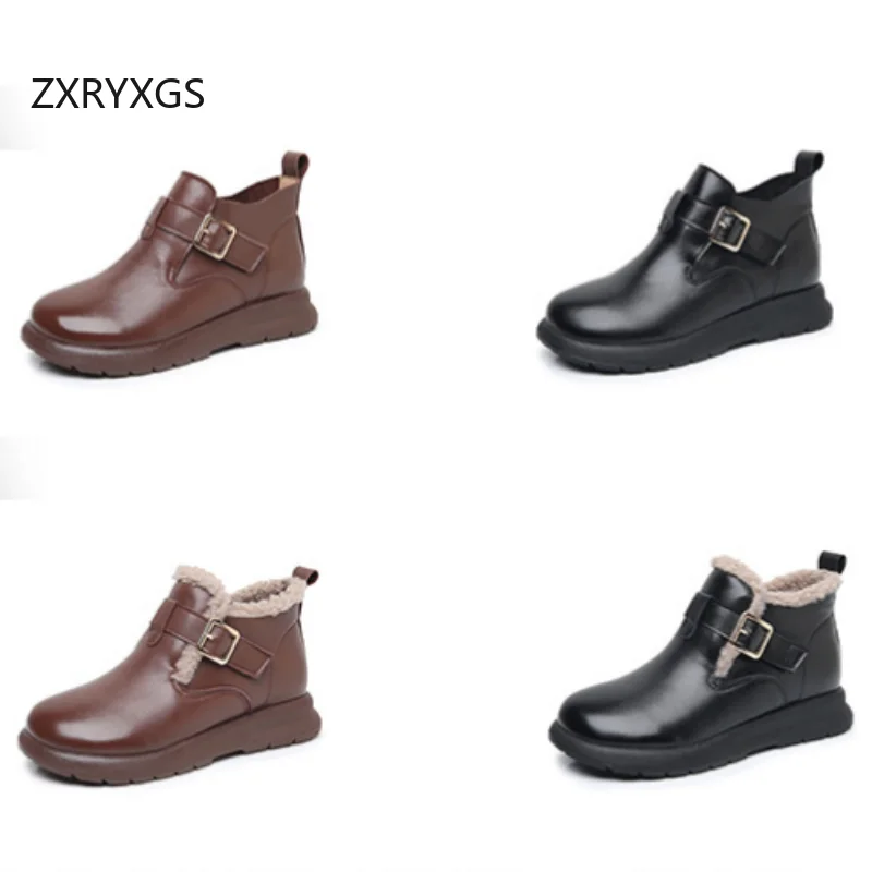 ZXRYXGS 2025 أفضل جلد البقر النساء بوط من الجلد الطبيعي حذاء واحد شقة عدم الانزلاق أحذية كبيرة الحجم موضة أحذية الشتاء الدافئة النساء #3