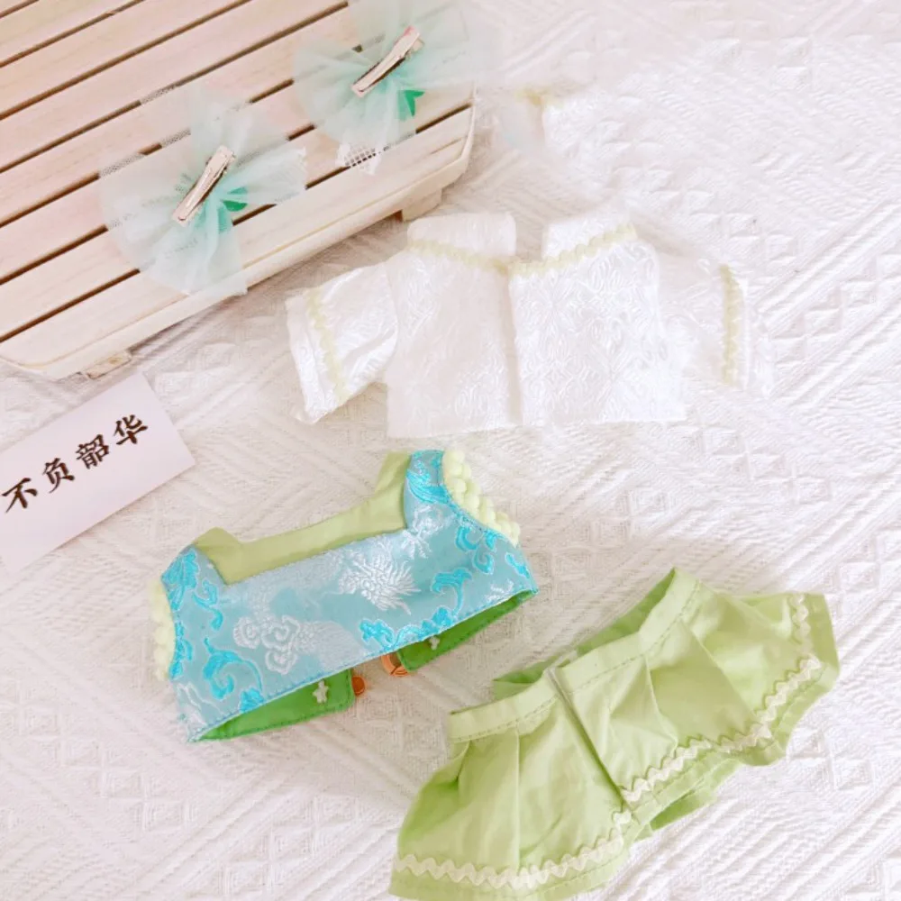 

Green Dress 20cm Cotton Doll Clothes Outfit Kawaii Cotton Doll's Clothes Mini Chinese Style Plush Doll Clothes Children's Gift