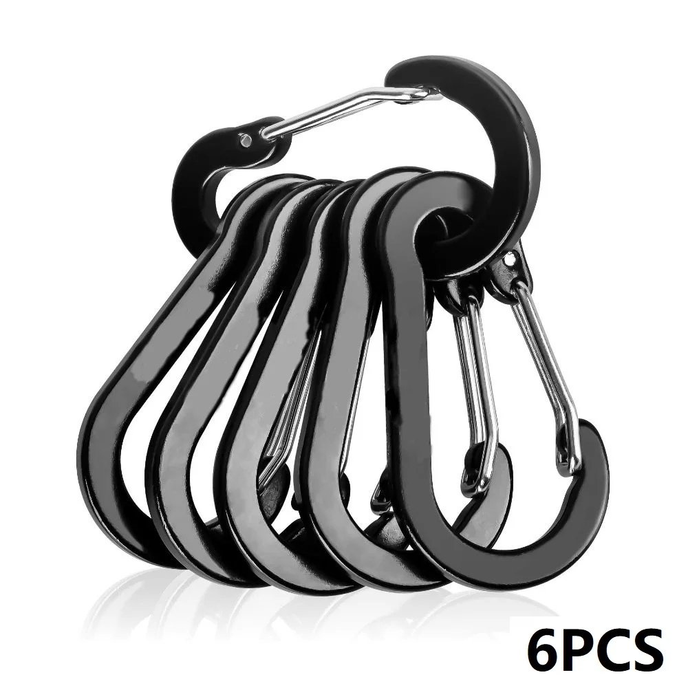 6 Stück kleine Karabinerhaken, taktische Karabiner, Outdoor-Camping, Multitool, Bergsteigerschnalle, Stahl, HWXGJ02 – Detail 4