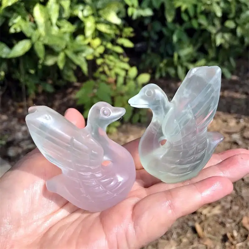 Natural Fluorite Swan Quartz Crystal Bird Figurine Healing Crystal Crafts Home Decoration Gift 1PCS