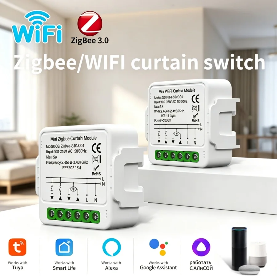 Tuya Smart WiFi/ZigBee Curtain Switch Module Blinds Roller Shutter Motor 5A APP Control Smart Life Works with Alexa Google Home