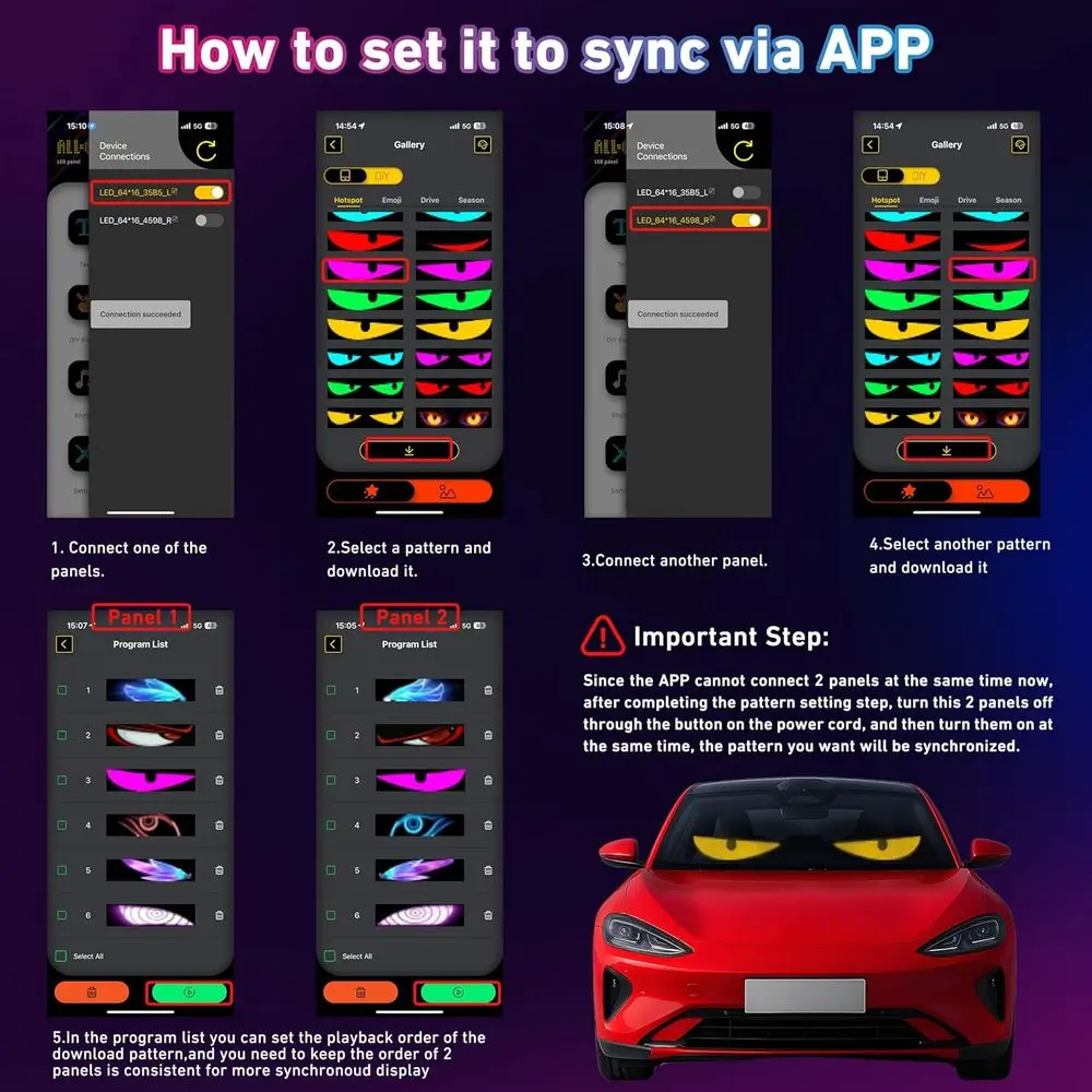 Doppie luci flessibili per parabrezza per auto a LED RGB da 23,4 x 4,73 con controllo intelligente dell'app per testo e modelli personalizzati