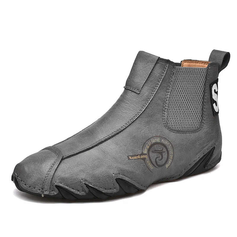 High Quality Brand Winter Suede Ankle Boots Hiking Casual Shoes Massage Soles Men\'s Leather High Top Shoes Big Size:38-48