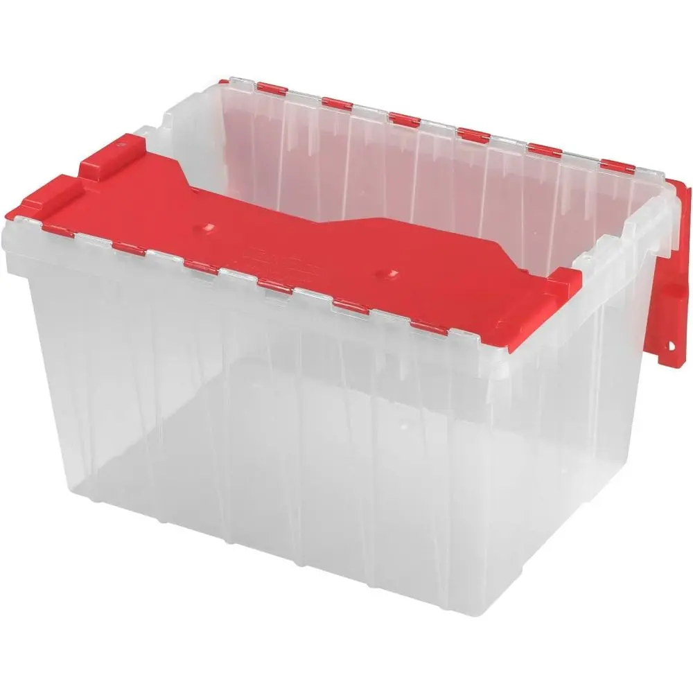 

12 Gallon Storage Container, Nesting and Stackable Plastic Storage Box with Lid Attached, Clear Tote for Garages, Closet