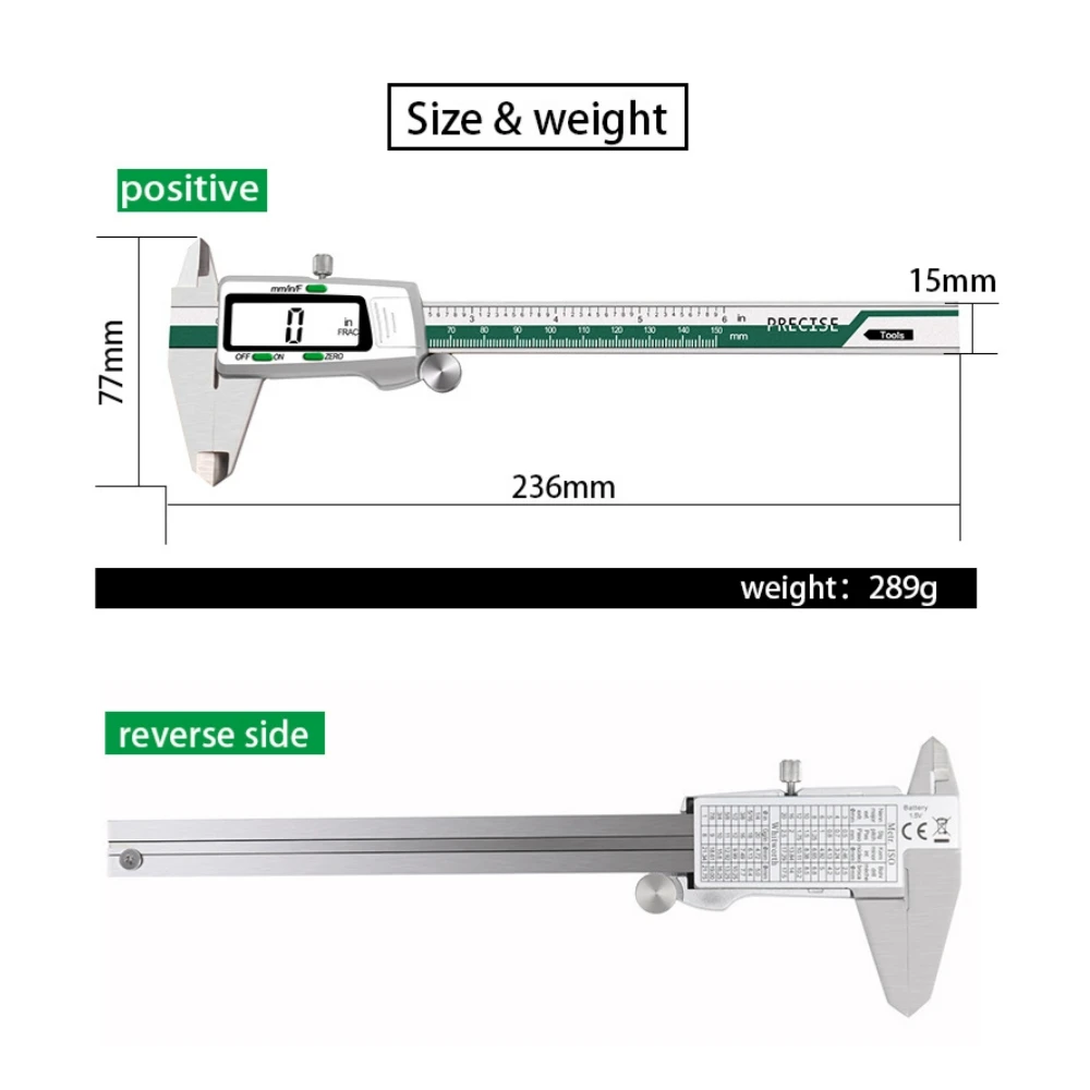 ET50 150mm Digital Caliper Stainless Steel 0.01mm High Precision for Mechanical Components Measure Fraction/MM /Inch ﻿