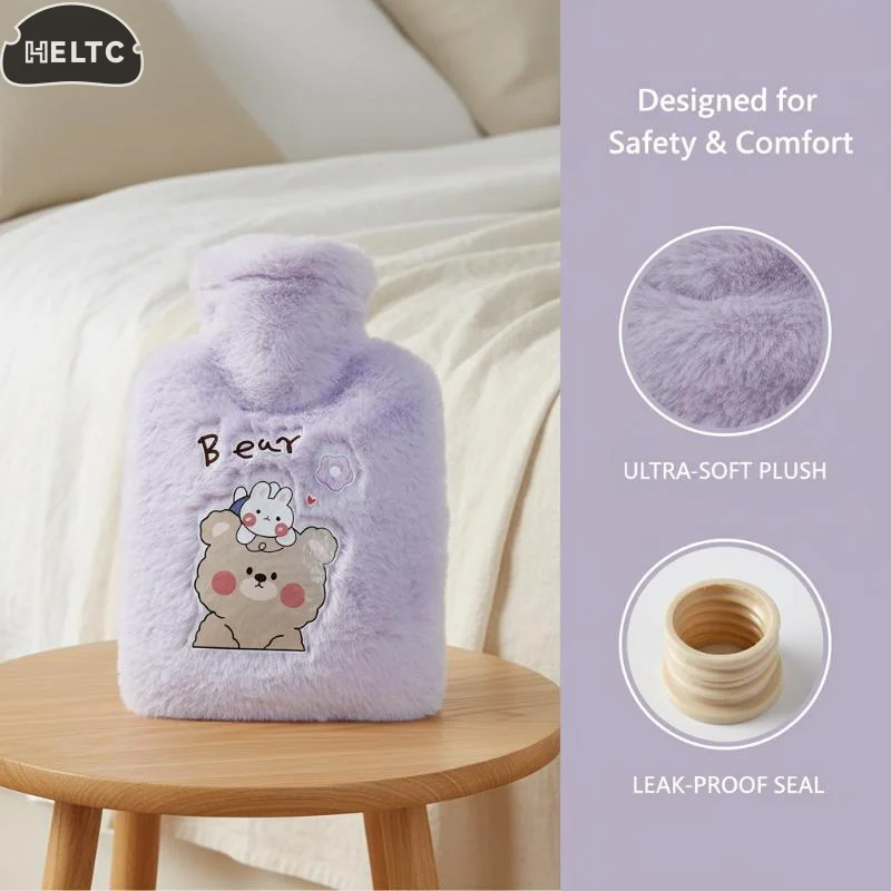 1*Multi-Purpose Thickened Waterproof Portable Hot Water Bag 1Pcs Cartoon Plush Rabbit Bear Soft Cloth Water Injection Warm Bag