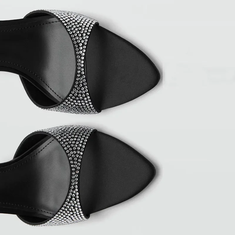 حجر الراين مصمم الكعوب النعال النساء 2026 جديد المفتوحة تو الشرائح الإناث فستان كاجوال لامعة فاخرة صندل كعب عالٍ النساء #4