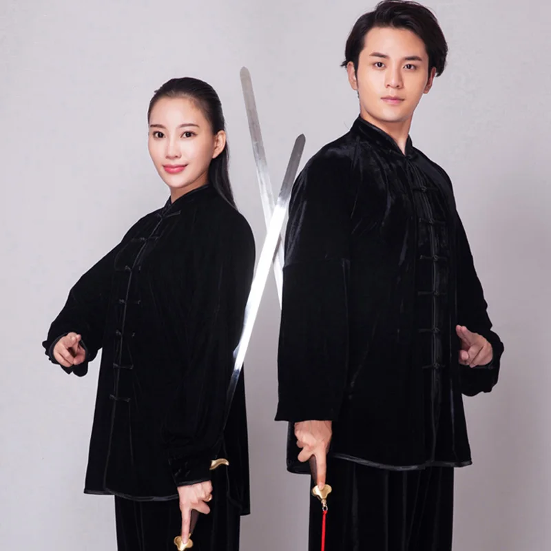 CLYFAN Unisex velvet chinese style autumn winter thickening Tai Chi uniform performance clothing suits man woman