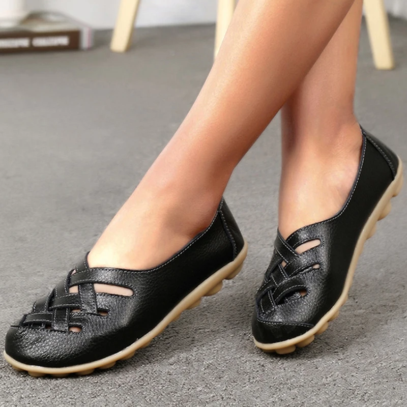 Shoes For Women 2024 Summer Flat Shoes Soft Leather Loafers Women\'s Moccasins Ballet Flats Casual Nursing Zapatos Mujer Elegant