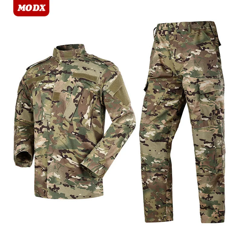 Men Long Sleeved American Camouflage Set Outdoor Breathable Wear-resistant Training Suit Multi-function Tactics Working Clothes