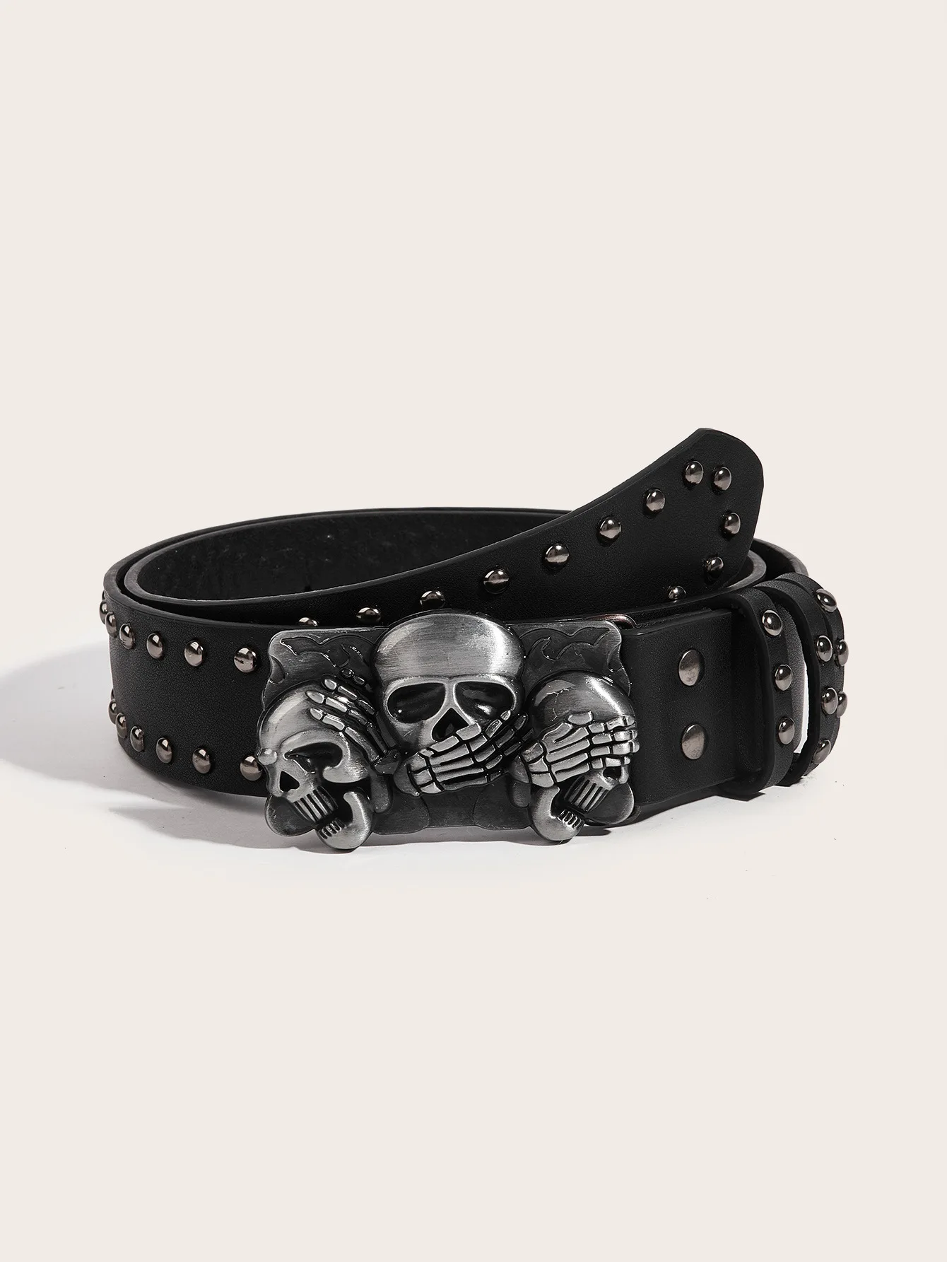 1pc men\'s black punk street y2k rock dark style skull flower rivet belt jeans versatile decorative belt