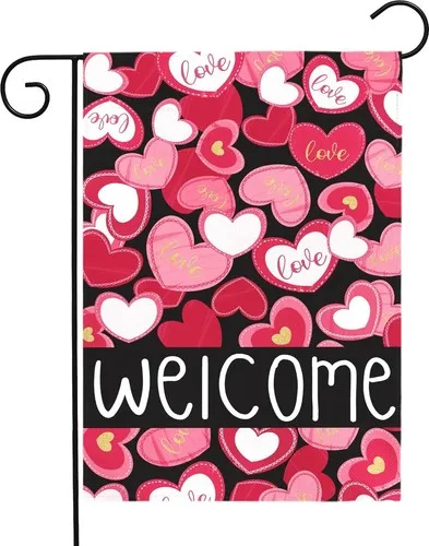 Valentines Day Garden Flag Welcome Love Heart Decorations Outdoor Yard Flags Rom IIX WZZ yyi