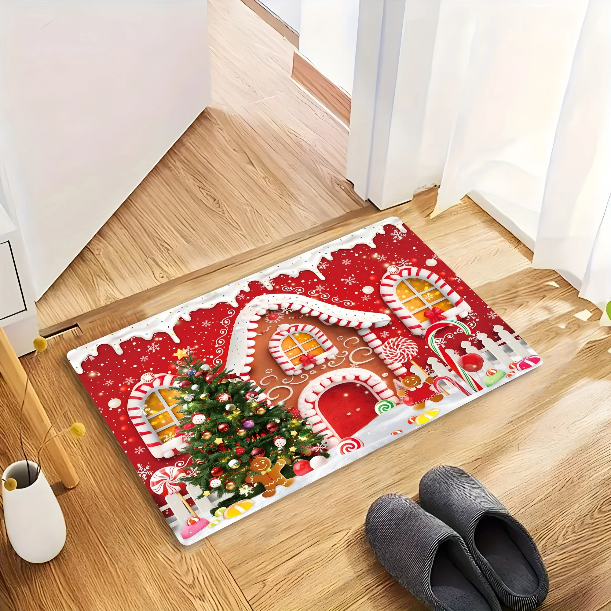 Holiday Xmas Floor Mat Funny Santa Boots Design with Classic Buffalo Plaid Festive Graphic Decor Rug for Home Entryway