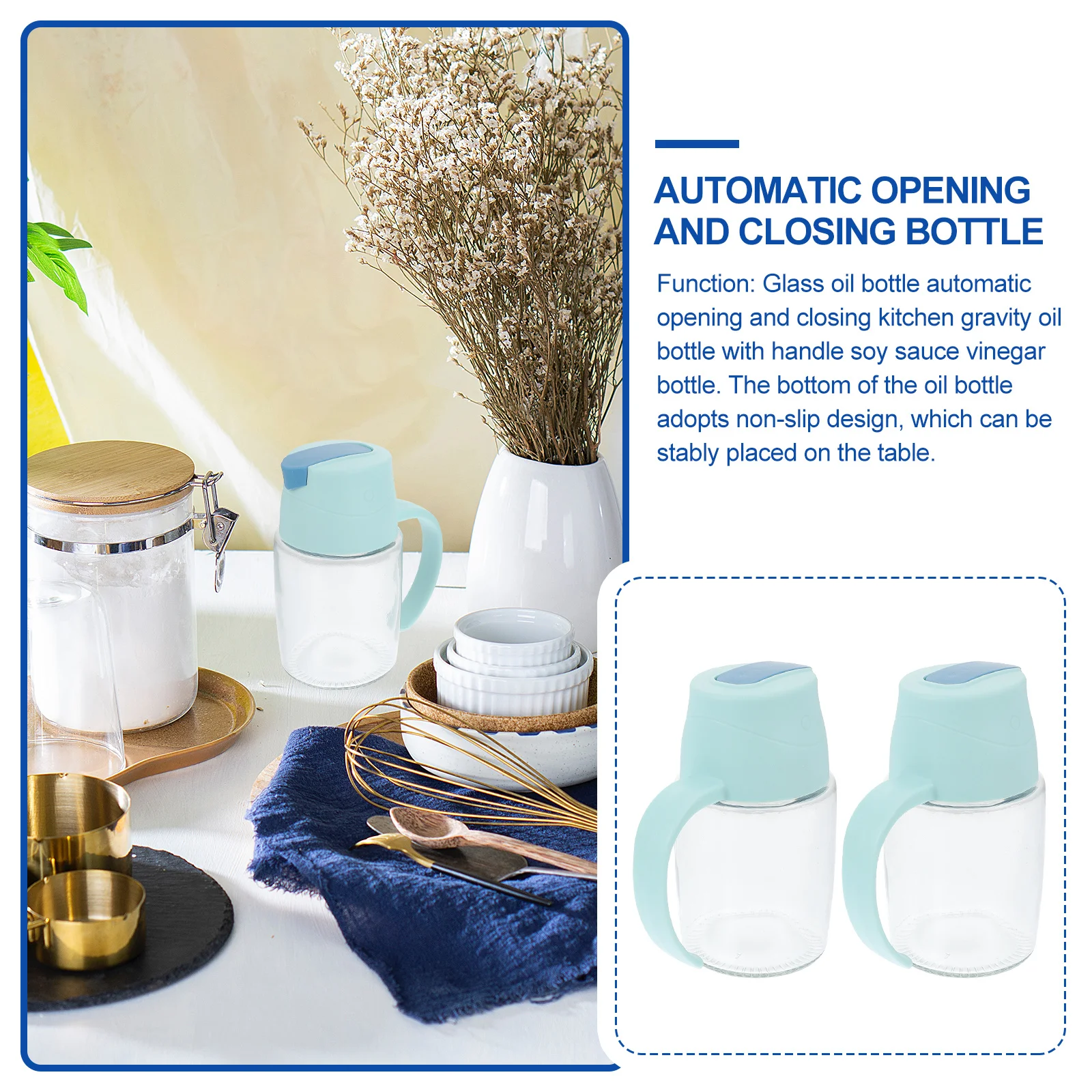 

2 шт., кухонная бутылка для масла, стеклянный диспенсер, изогнутая ручка, устойчивая нескользящая основа, контейнер для оливкового масла, контейнер для уксуса, горшок для уксуса