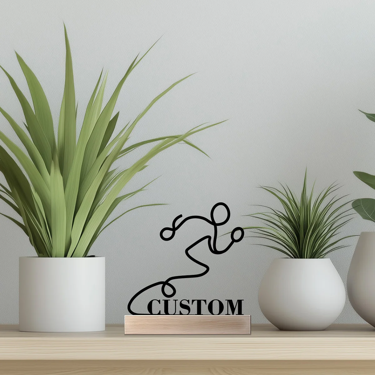 1pc Fashion Running Expert Nome personalizzato Statua di latta Ornamento in metallo Scultura in ferro Figurina artistica con base in legno Tavolo per la casa