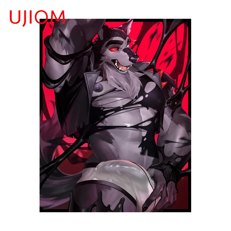 UJIOM Furry Wolf Man Wall Stickers Attractive Cartoon Smart Home Aquaflask Decals Sunscreen Kids Bedroom Wallpapers Decor