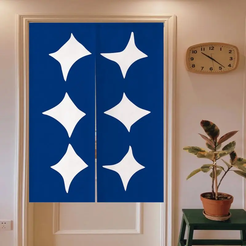 VIKAMA Klein Blue Four‑Pointed Star Noren Split Door Curtain Room Divider Privacy Curtain for Study Kitchen Stylish Home Decor