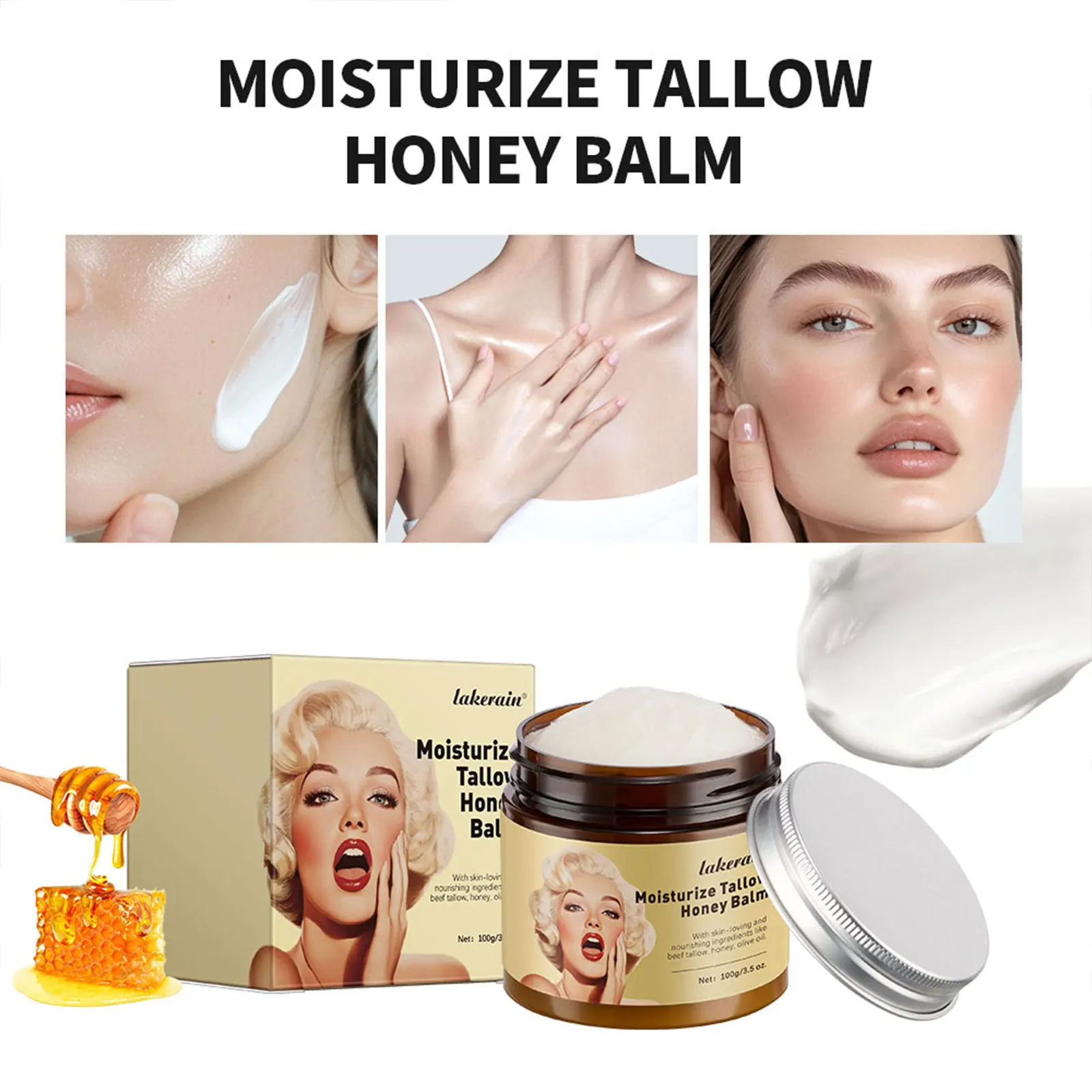 Lakerain Tallow & Honey Moisturizing Cream | Nourishing Tallow Balm for Deep Hydration | Soothing Face & Body Cream for Soft