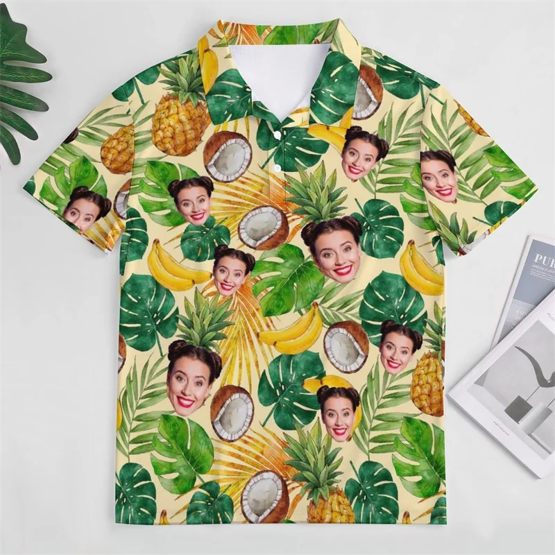 

2025 Custom Photo Polo Shirt Men Personalized Face Polo Shirts Plants Graphic Short Sleeve Shirt Tops Design Your Own Shirt