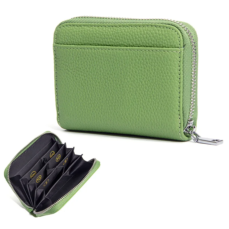 

Кожаный картхолдер женский в японском стиле с RFID-защитой, с разделителями, многослотовый органайзер для карт, кошелек на молнии для мелочи