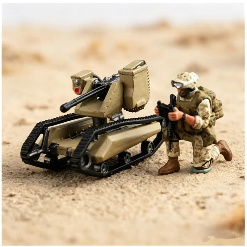 New 1/72 PITBULL RCWS Unmanned Combat Vehicle With 1 Soldier Miniature Scene Model DIY Hhandmade Painted Toy Collection Ornament