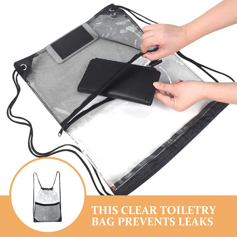 2Pcs Waterproof Drawstring Transparent Travel Pouch Clear Toiletry Organizer Bag for Beach Pool Gym Swimming Storage Mesh Sports