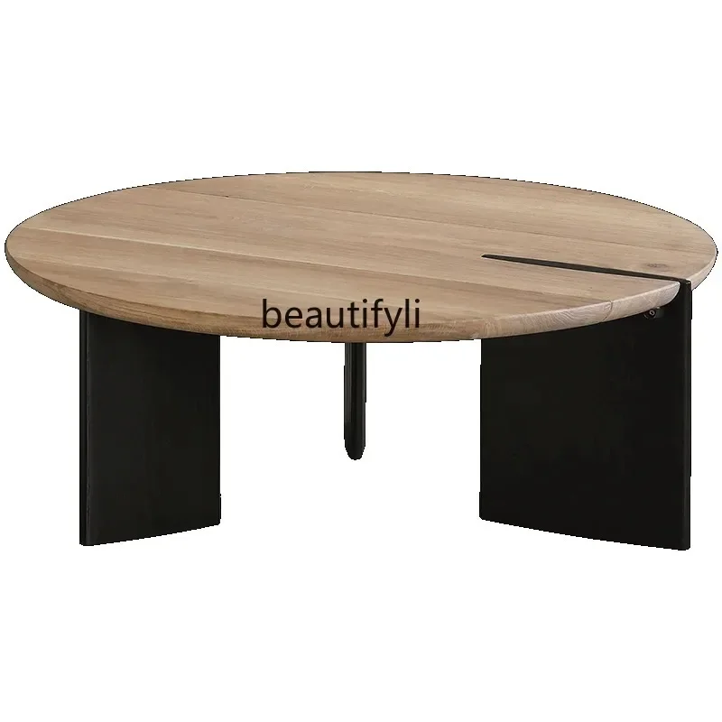 

TTT Asmt59 Nordic, round coffee table log wabi-sabi wind side table designer home simple, coffee table light luxury