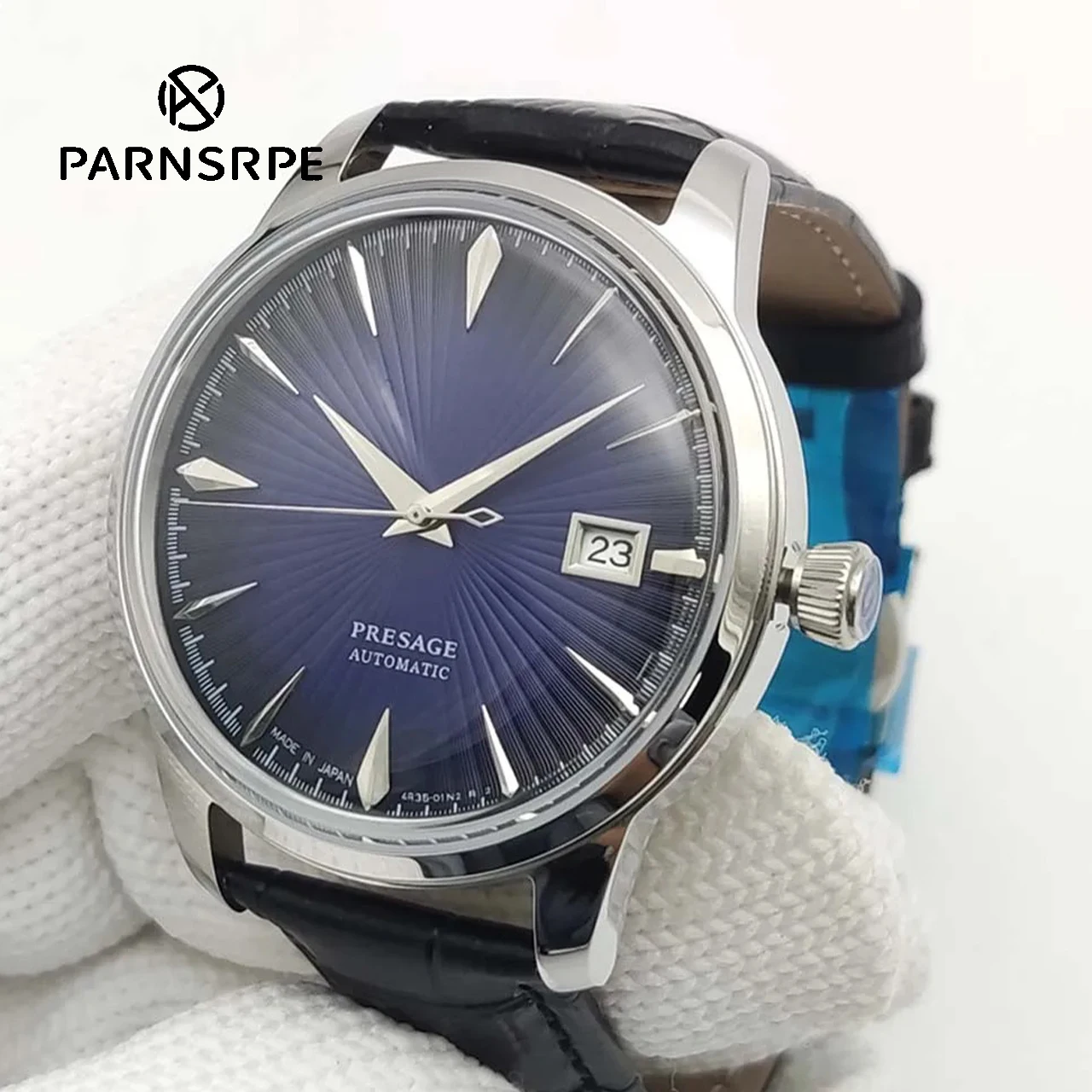 

Vintage Round 40mm Mens NH35 Automatic Mechanical Watch Comfort Genuine Leather Strap C3 Luminous Date Dial Waterproof Sapphire