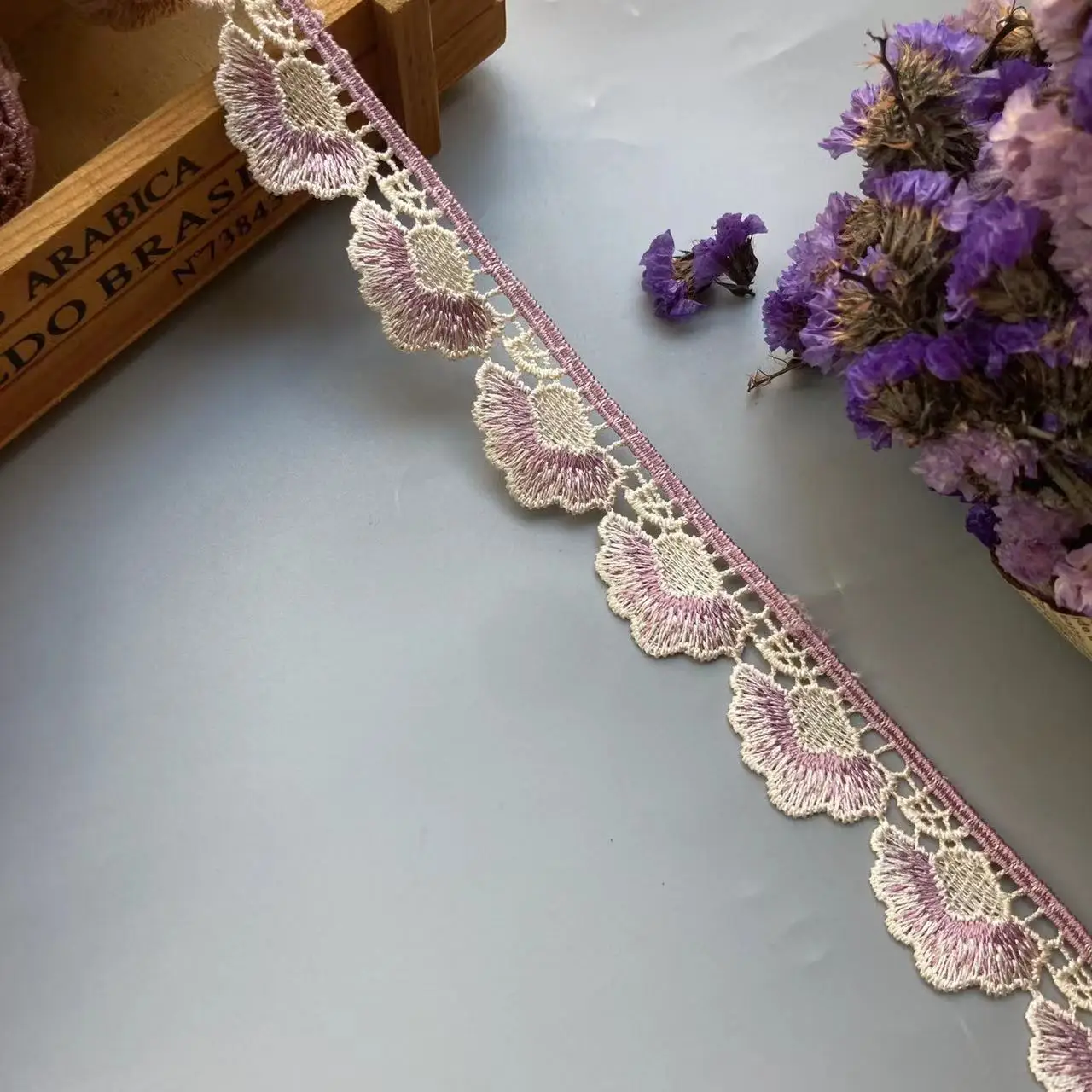 2 Yards Embroidery Purple Leaf Flower Lace Ribbon Trims for Sofa Curtain Trimmings Dress Costumes Applique Beige 10 cm 3 cm New