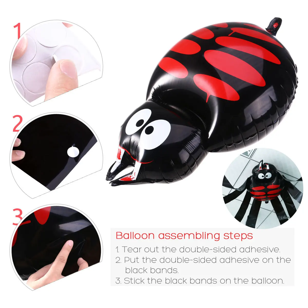 

Halloween Giant Spider Aluminum Film Balloon Durable Mylar Balloon Reusable for Haunted House Party Decoration