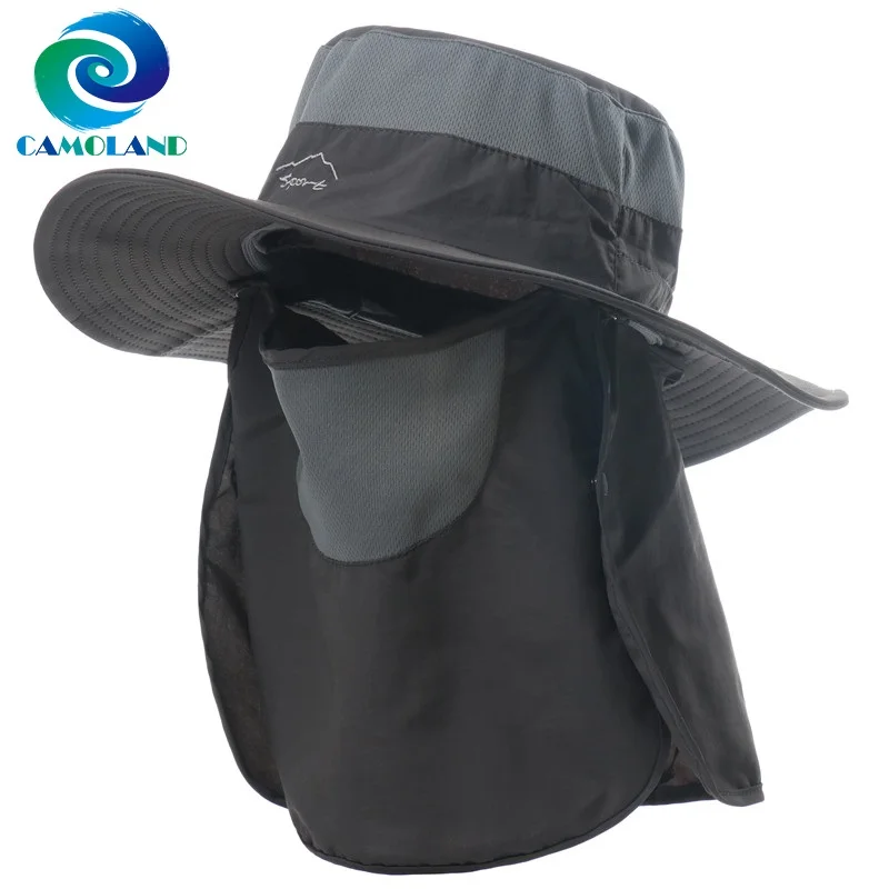 CAMOLAND Breathable Mesh Bucket Hat With Neck Flap Women Men Waterproof Hiking Fishing Hats Summer UV Protection Sun Caps