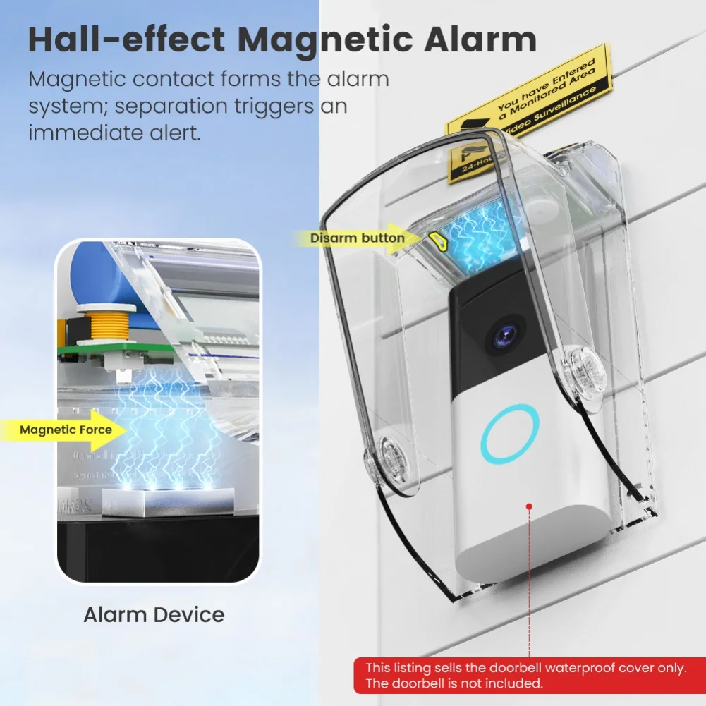 30 Degree Adjustable Transparent Doorbell Cover Solar Powered Waterproof Dustproof Anti Theft Fits Most Video Doorbells Kit