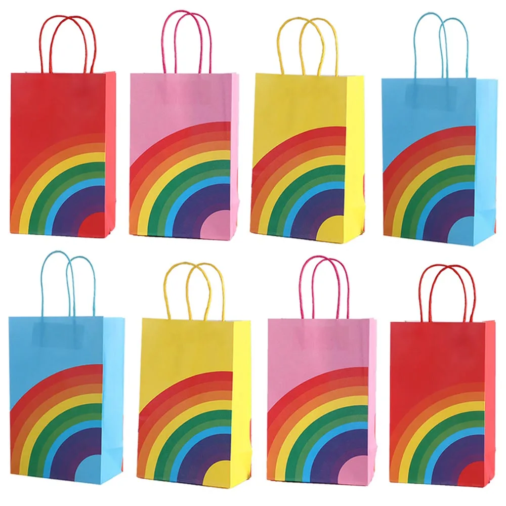 6/10/20/50Pcs Rainbow Themed Rainbow Handheld Paper Bag Wedding Gift Candy Biscuit Gift Packaging Handbag Birthday Party Supplie