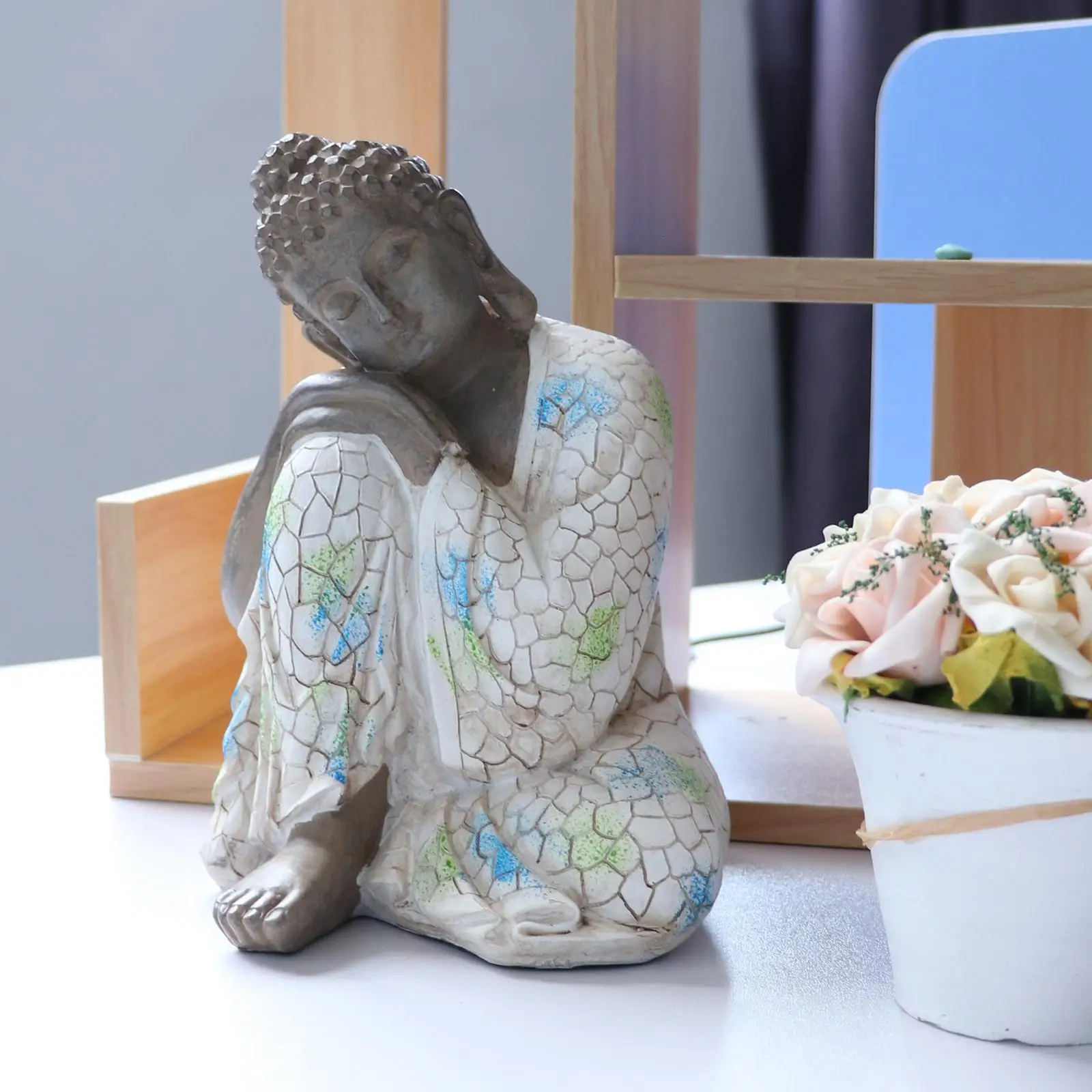 Buddha Statue, Meditation Thai Shakyamuni Sleeping Figurine Sculpture Resin Craft, Home Decoration Artwork Collectibles