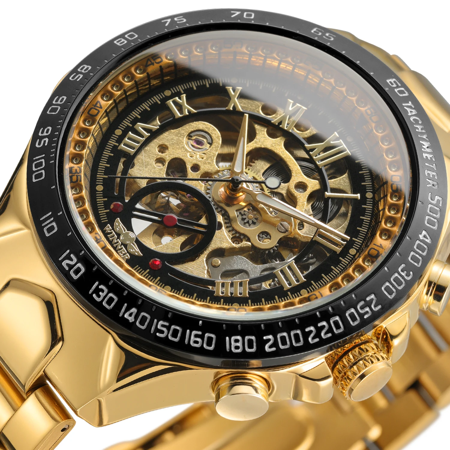 

T-WINNER Реплика люксовых брендов Мужские золотые часы из нержавеющей стали Скелет Механические часы с автоматическим механизмом Военные часы для дайвинга