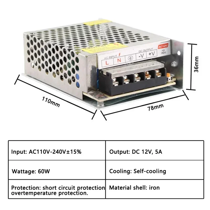 Fuente de alimentación AC DC 5V 12V 24V 1A 2A 3A 5A 6A 8A 10A 15A 20A 30A transformadores de iluminación 220V a 5V 12V 24V fuente de alimentación 5