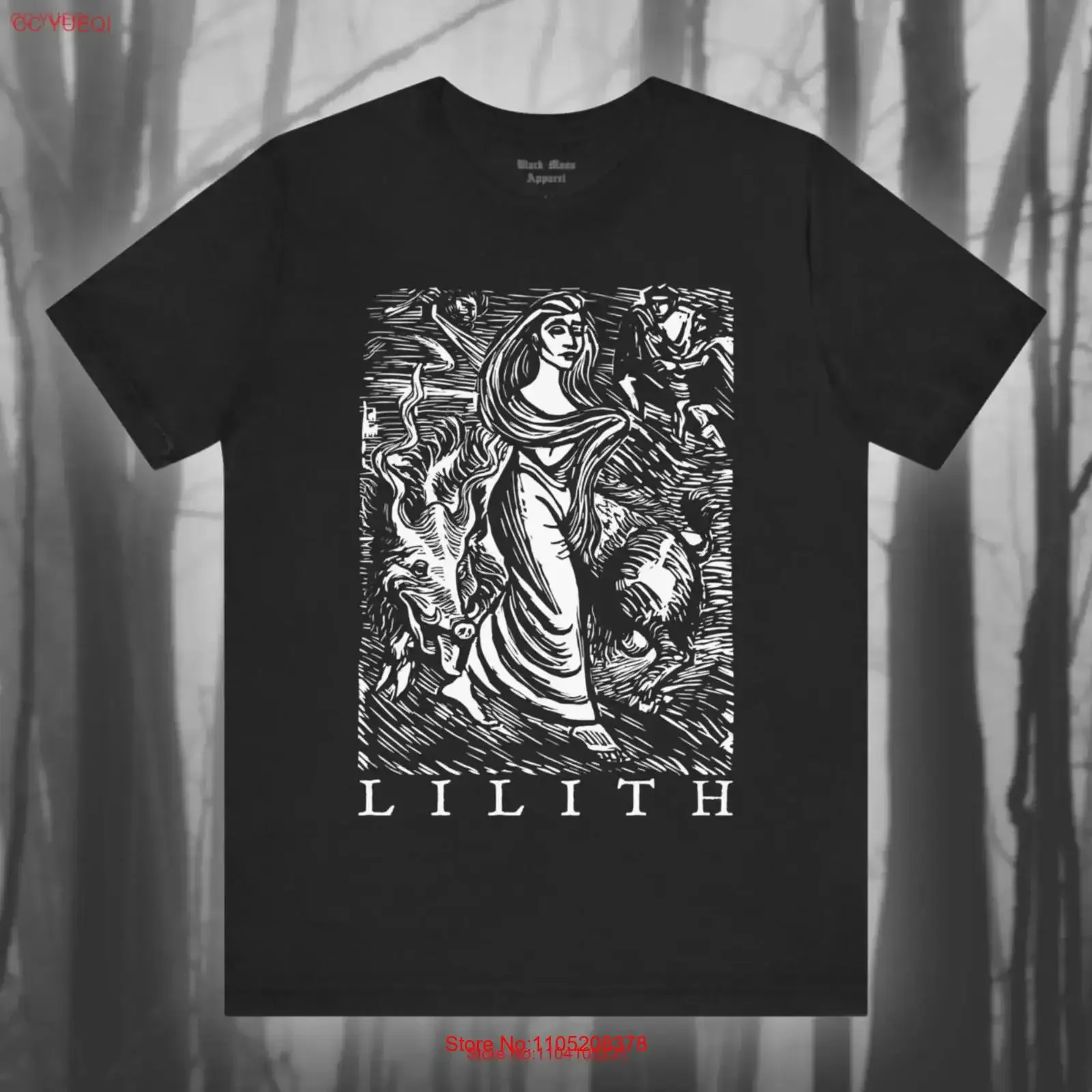 Lilith Vintage Woodcut T Shirt Goddess Demon Queen Black Moon Gothic Fashion Creepy Jersey vintage Washed Top For Everyday Wear